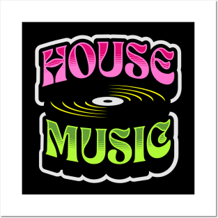 HOUSE MUSIC  - Groovy Vinyl (lime/pink) Posters and Art